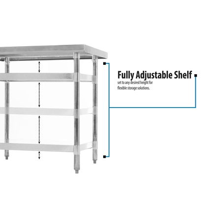 Bk Resources Work Table Stainless Steel With Undershelf, 1.5" Rear Riser 96"Wx24"D VTTR-9624